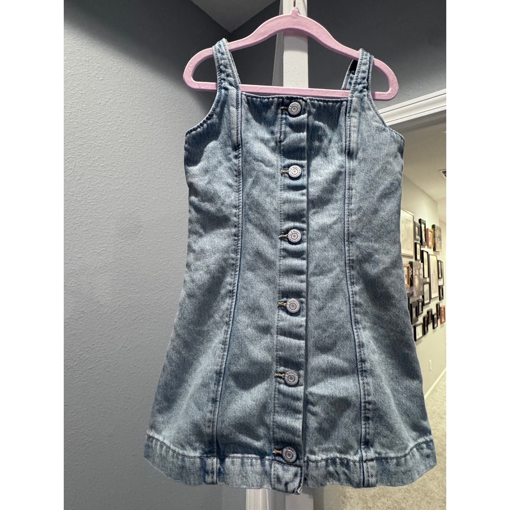 Old Navy Kids Blue Denim Button Front Jumper Dress Light Wash Size XS 5